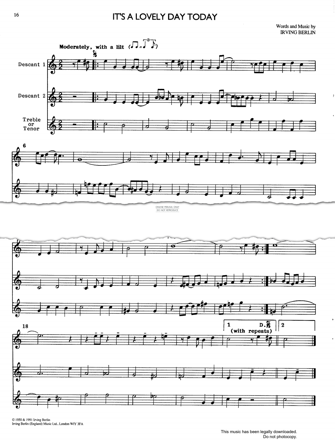 Product gallery: Page 1 of 1 It's A Lovely Day Today (from "Call Me Madam"), Irving Berlin