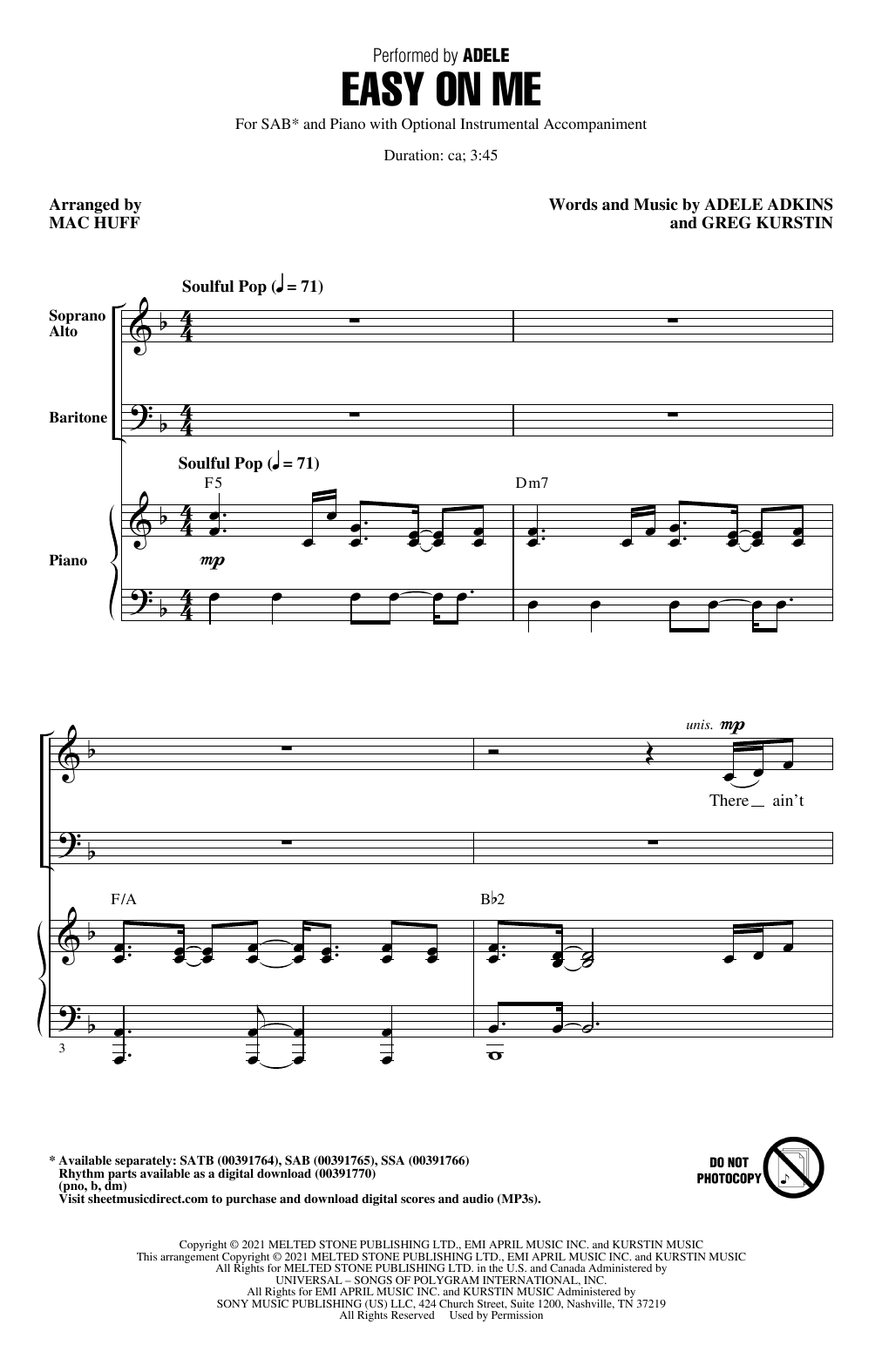 Produktgalerie: Seite 1 von 1 Easy On Me (arr. Mac Huff), Adele, Chor