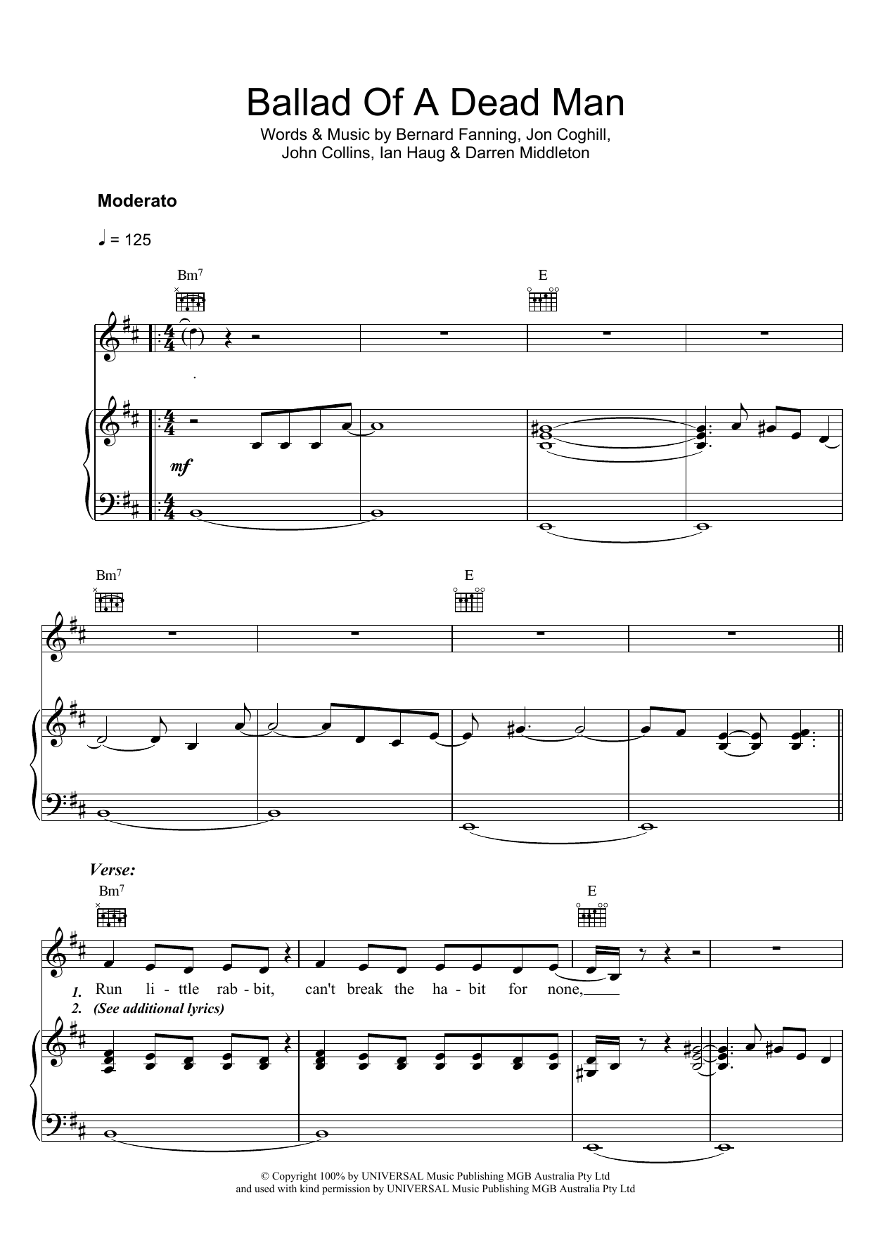 Produktgalerie: Seite 1 von 1 Ballad Of A Dead Man, Powderfinger, Gesang, Gitarre, Klavier