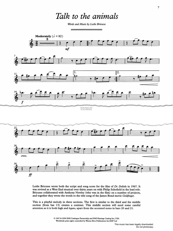 Product gallery: Page 1 of 1 Talk To The Animals (from 'Doctor Doolittle'), Leslie Bricusse