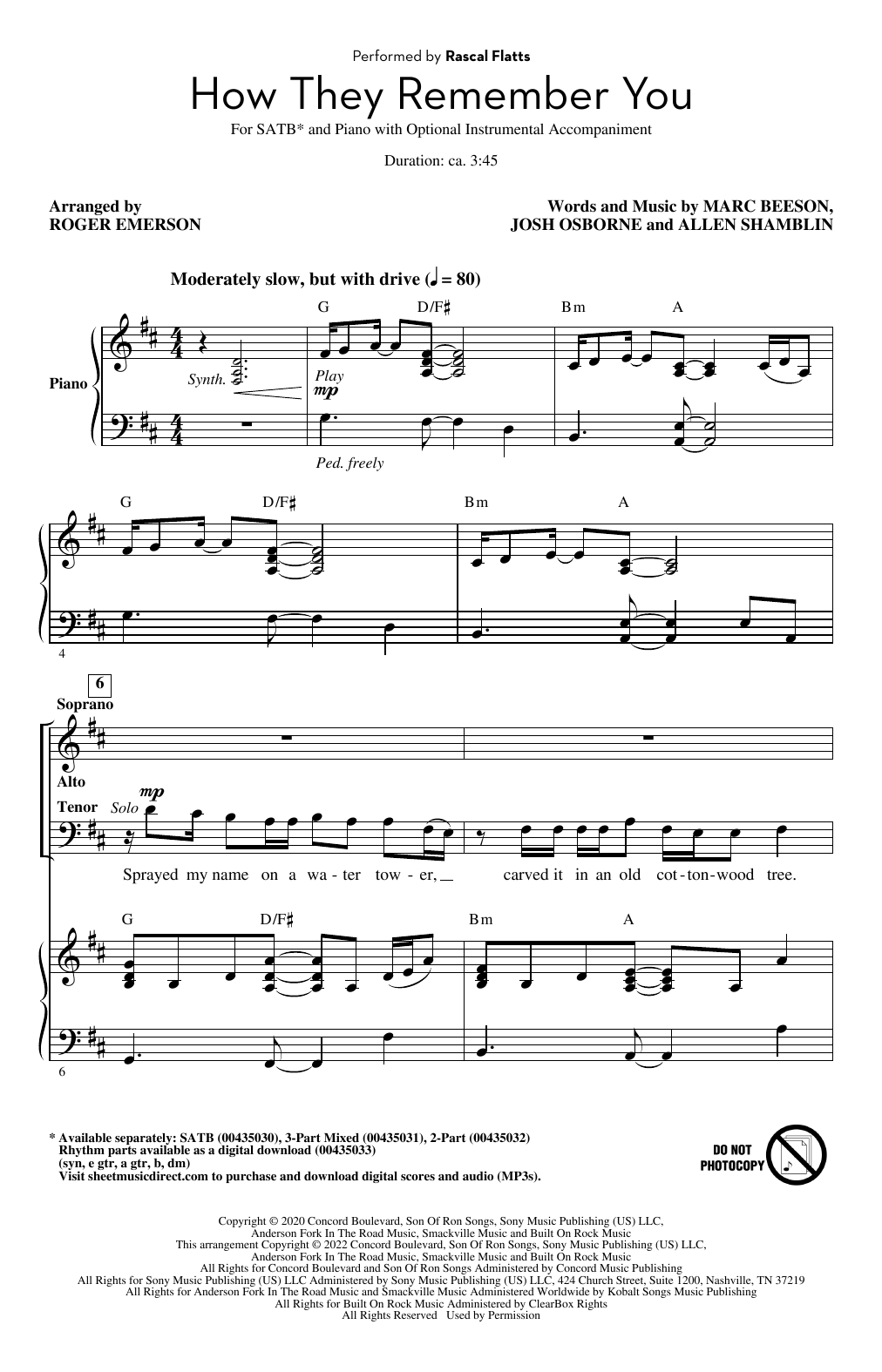 Product picture to: How They Remember You (arr. Roger Emerson)