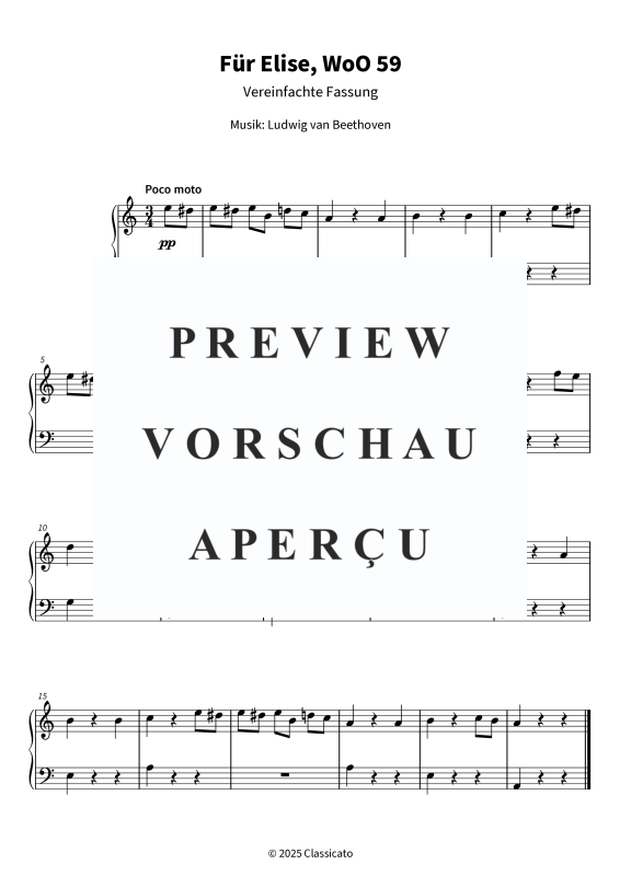 gallery: Für Elise, WoO 59 - vereinfachte Fassung, , (Klavier Solo)