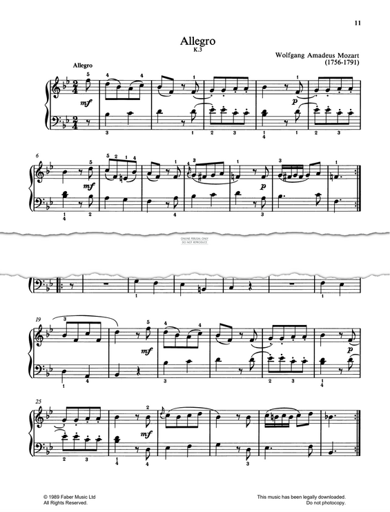 Produktgalerie: Seite 1 von 1 Allegro, Wolfgang Amadeus Mozart, Klavier