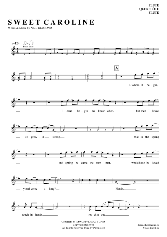 Product gallery: Page 1 of 4 Sweet Caroline , Diamond, Neil, (transverse flute)