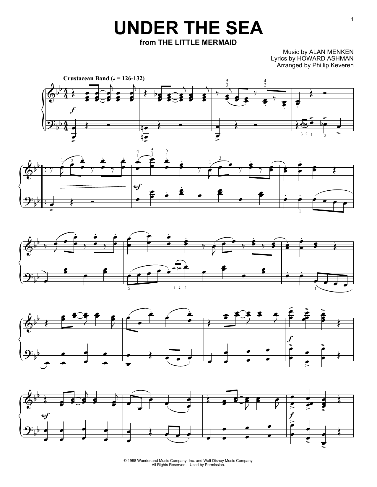 Product gallery: Page 1 of 1 Under The Sea [Ragtime version] (from The Little Mermaid) (arr. Phillip Keveren), Alan Menken