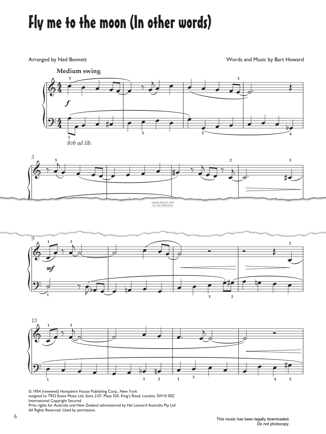 Produktgalerie: Seite 1 von 1 Fly Me To The Moon (In Other Words), Bart Howard, Klavier