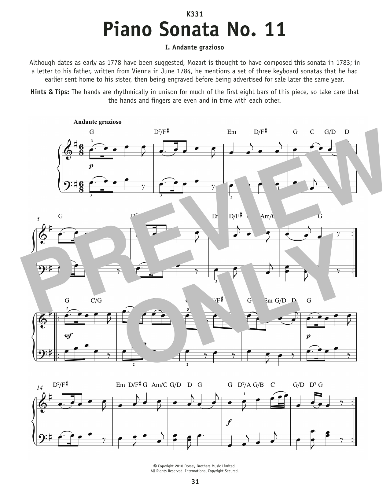Product picture to: Andante Grazioso, K. 331 (Theme)