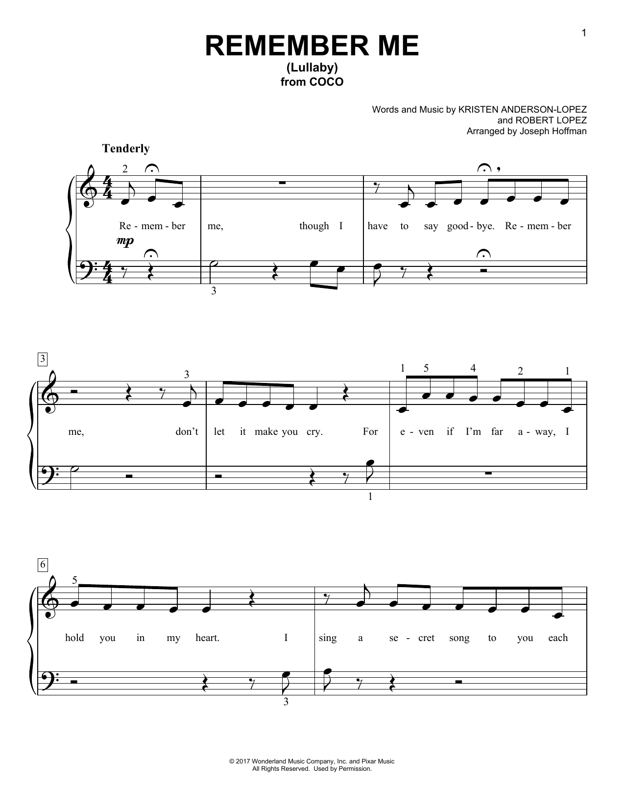 Product picture to: Remember Me (Lullaby) (from Coco) (arr. Joseph Hoffman)