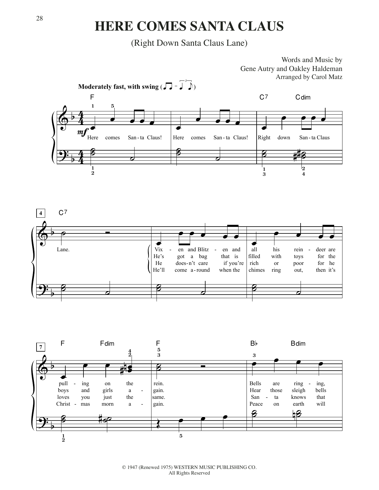 Product picture to: Here Comes Santa Claus (Right Down Santa Claus Lane) (arr. Carol Matz)