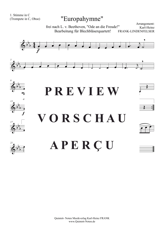 Produktgalerie: Seite 6 von 11 Europahymne (aus Ode an die Freude) , , flexibles Blechbläserquartett