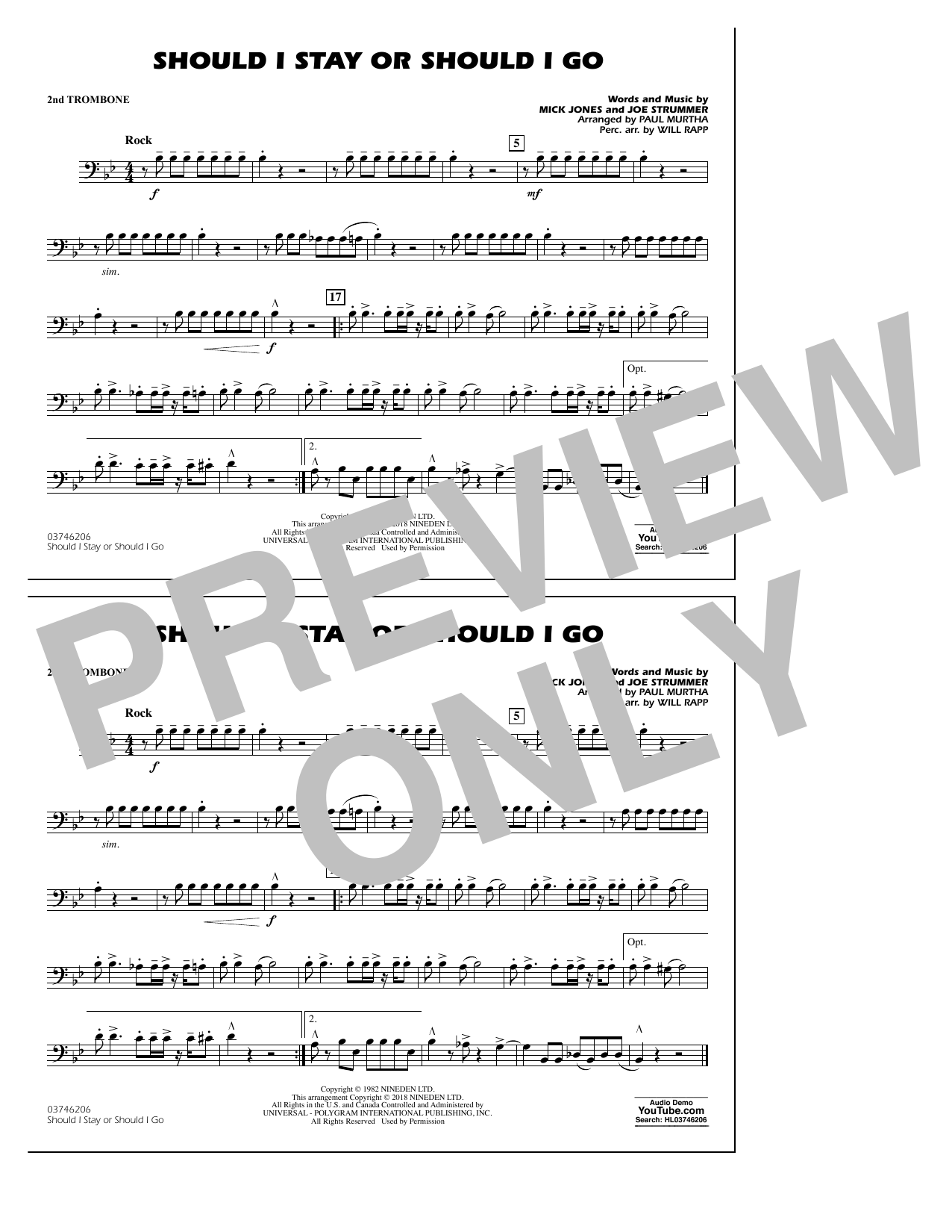 Product picture to: Should I Stay Or Should I Go - 2nd Trombone