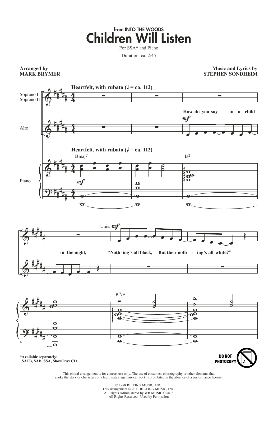 Produktgalerie: Seite 1 von 1 Children Will Listen (from Into The Woods) (arr. Mark Brymer), Stephen Sondheim, Chor