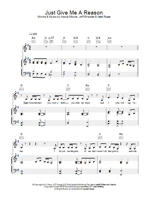 Produktgalerie: Seite 1 von 1 Just Give Me A Reason, P!nk, Gesang, Gitarre, Klavier