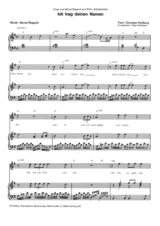 Produktbild zu: Ich trag deinen Namen Freya und Bernd Wippich (Grand Prix Eurovision Vorentscheid 1978)