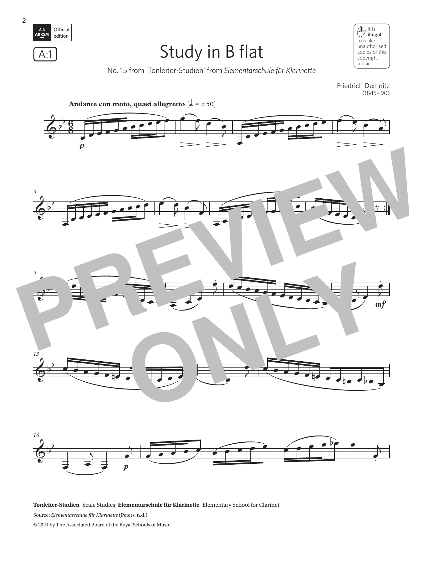Product gallery: Page 1 of 1 Study in B flat ('Tonleiter-Studien') (Grade 5 List A1 from the ABRSM Clarinet syllabus from 2022), Friedrich Demnitz