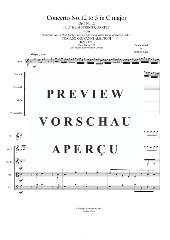 Produktgalerie: Seite 2 von 11 Concerto No.12 to 5 in C-Dur Op.5, , Querflöte Solo und Streicher Ensemble
