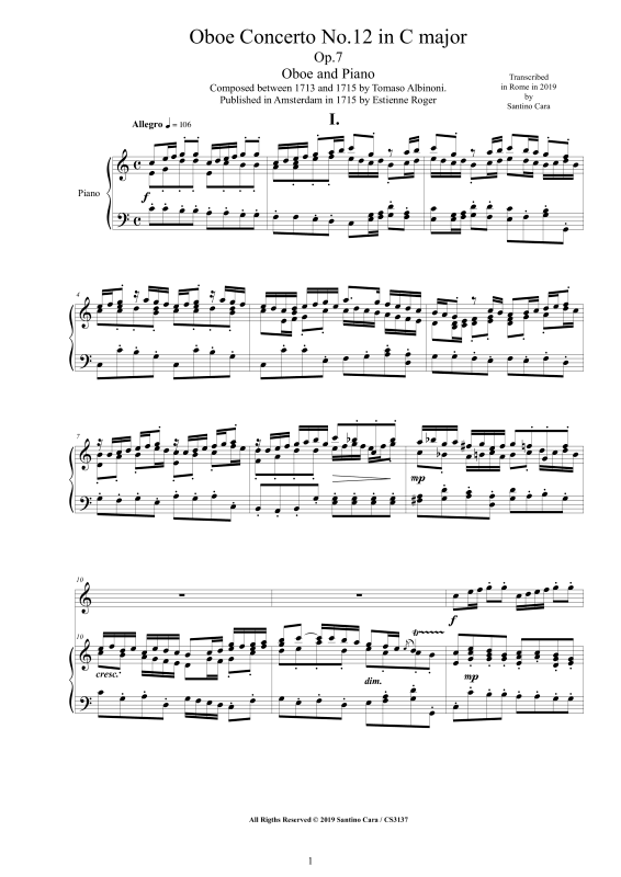 Product picture to: Oboe Concerto No.12 in C-Dur Op.7Tomaso Albinoni