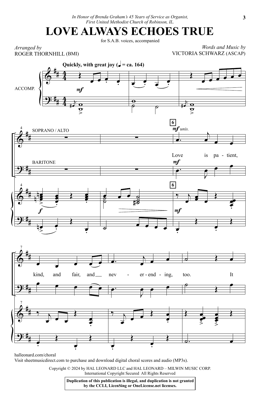 Product picture to: Love Always Echoes True (arr. Roger Thornhill)