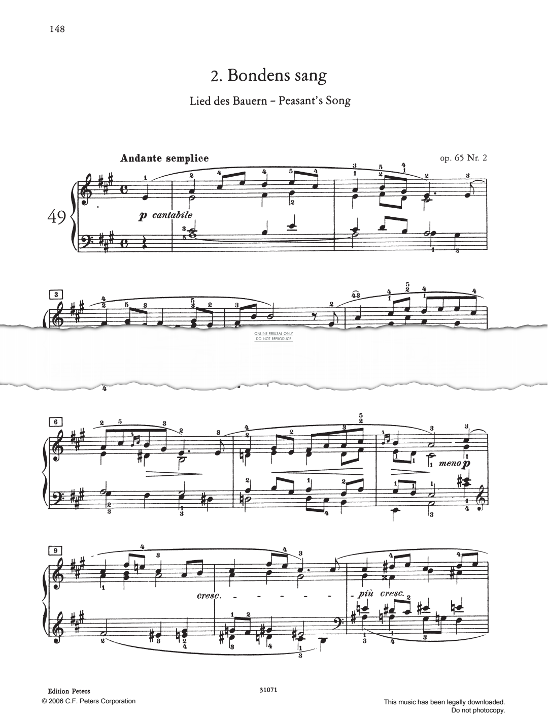 Produktbild zu: Bondens sang Op. 65