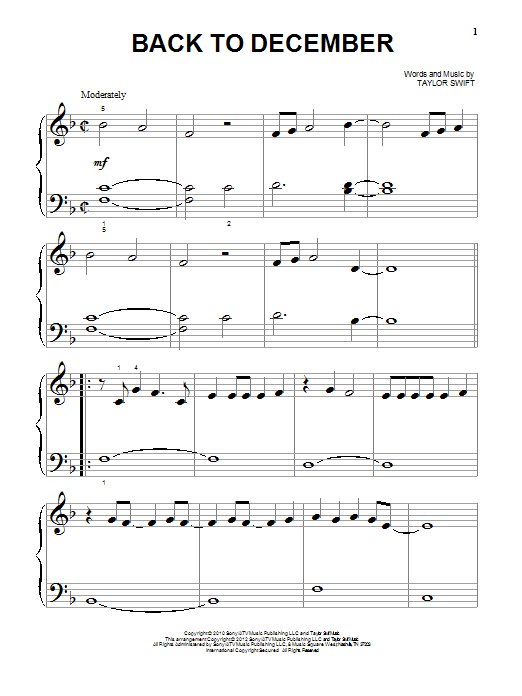Produktgalerie: Seite 1 von 1 Back To December, Taylor Swift, Klavier