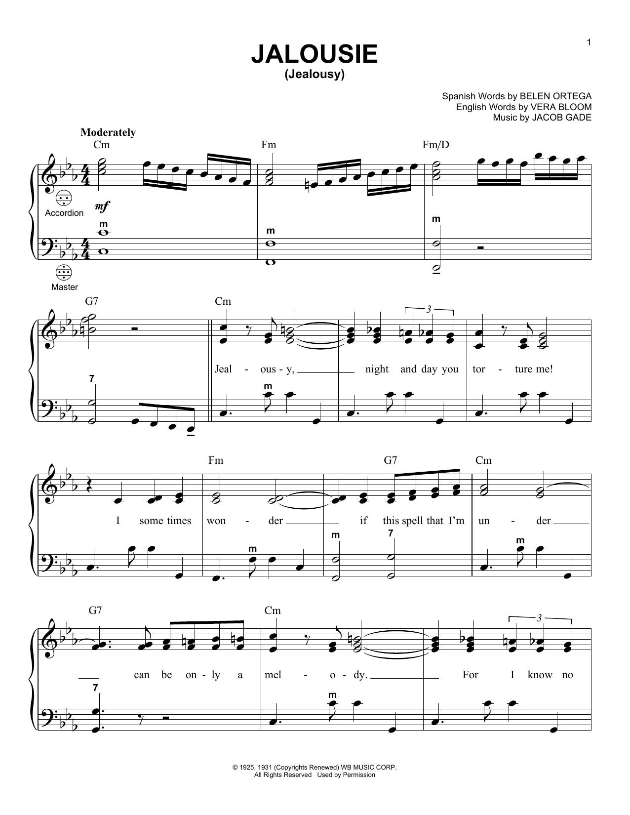 Produktgalerie: Seite 1 von 1 Jalousie (Jealousy) (arr. Gary Meisner), Vera Bloom, Akkordeon