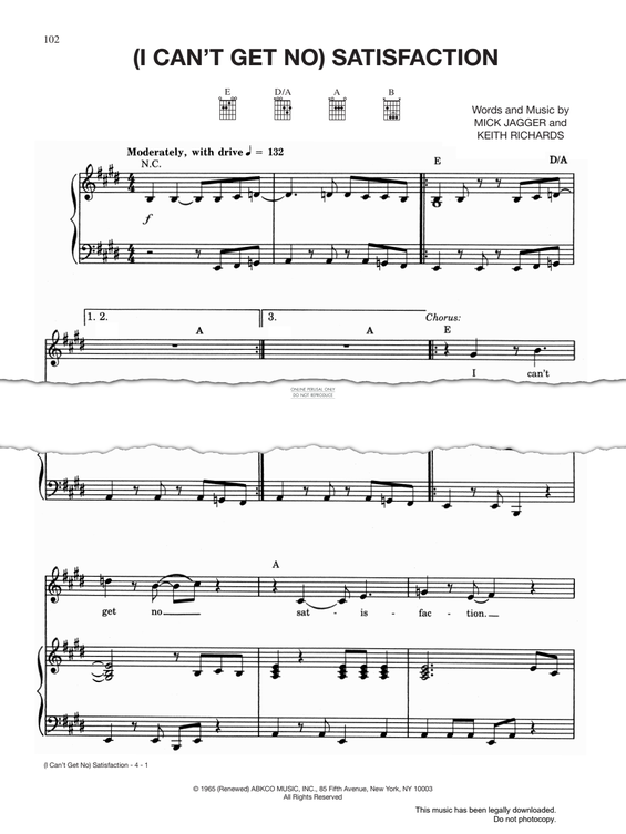 Produktgalerie: Seite 1 von 1 Satisfaction (I Can't Get No), The Rolling Stones, Gesang, Gitarre, Klavier