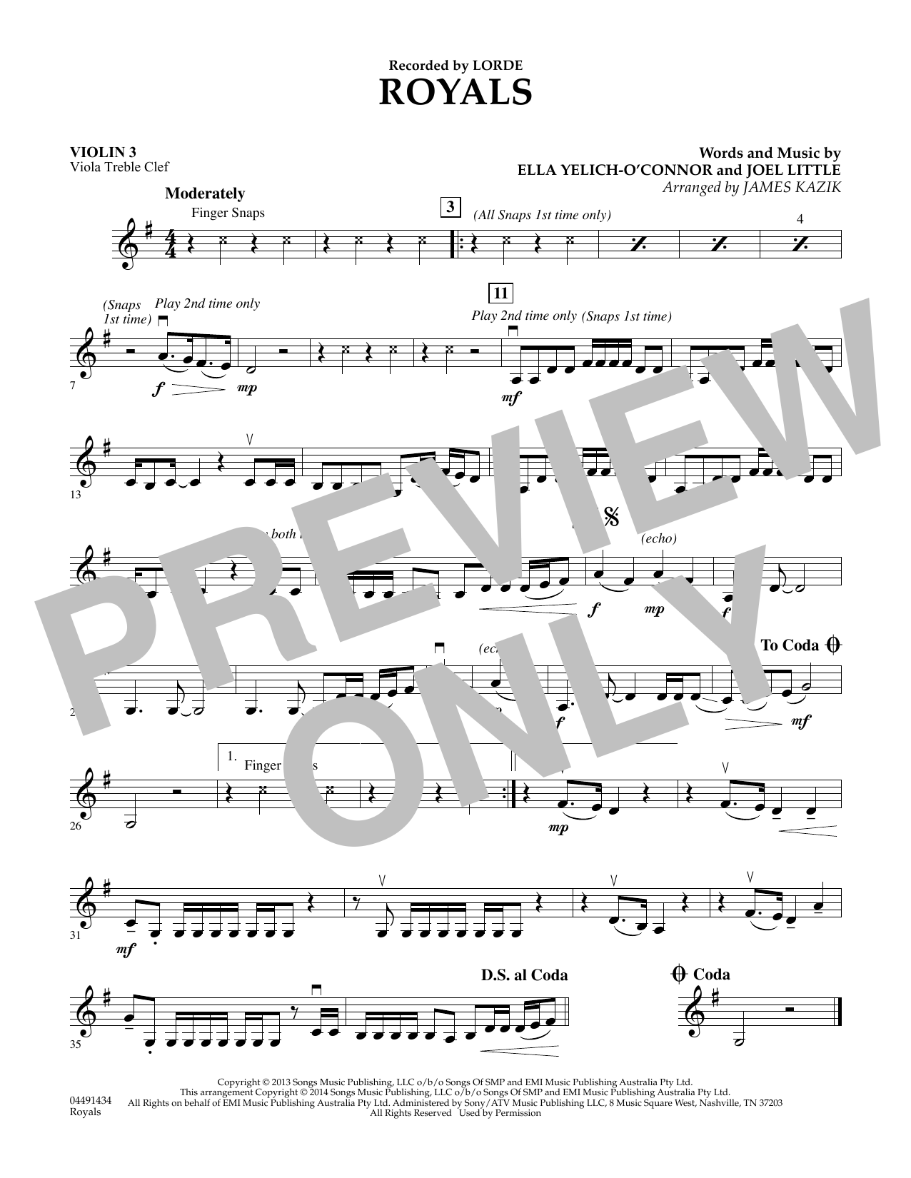 Produktbild zu: Royals - Violin 3 (Viola Treble Clef)