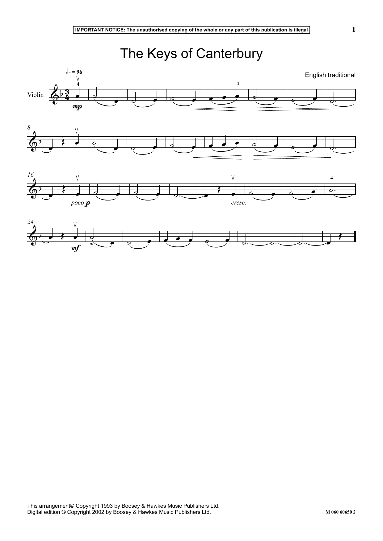 Product gallery: Page 1 of 1 The Keys Of Canterbury, English Traditional