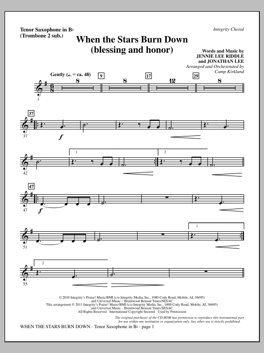 Produktgalerie: Seite 1 von 1 When The Stars Burn Down (Blessing And Honor) - Tenor Sax (sub. Tbn 2), Camp Kirkland, Chor