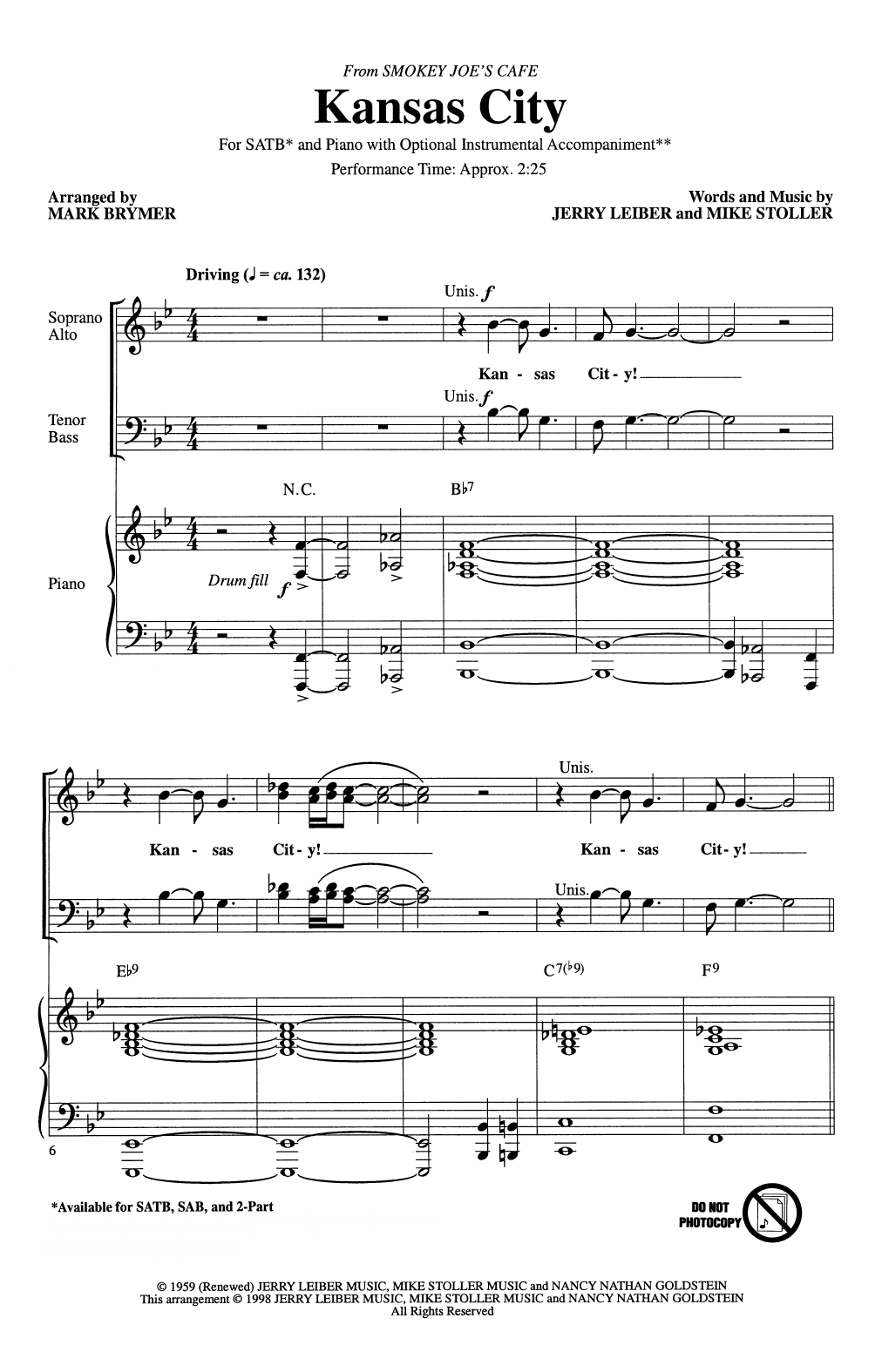 Product picture to: Kansas City (from Smokey Joe's Cafe) (arr. Mark Brymer)
