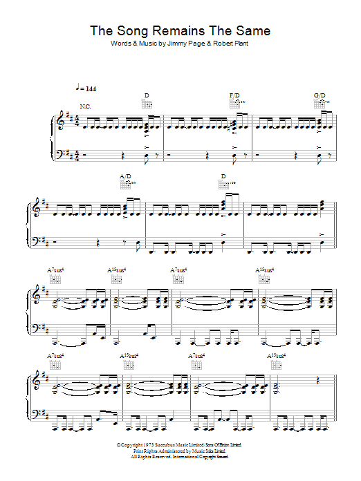 Produktgalerie: Seite 1 von 1 Song Remains The Same, Led Zeppelin, Gesang, Gitarre, Klavier
