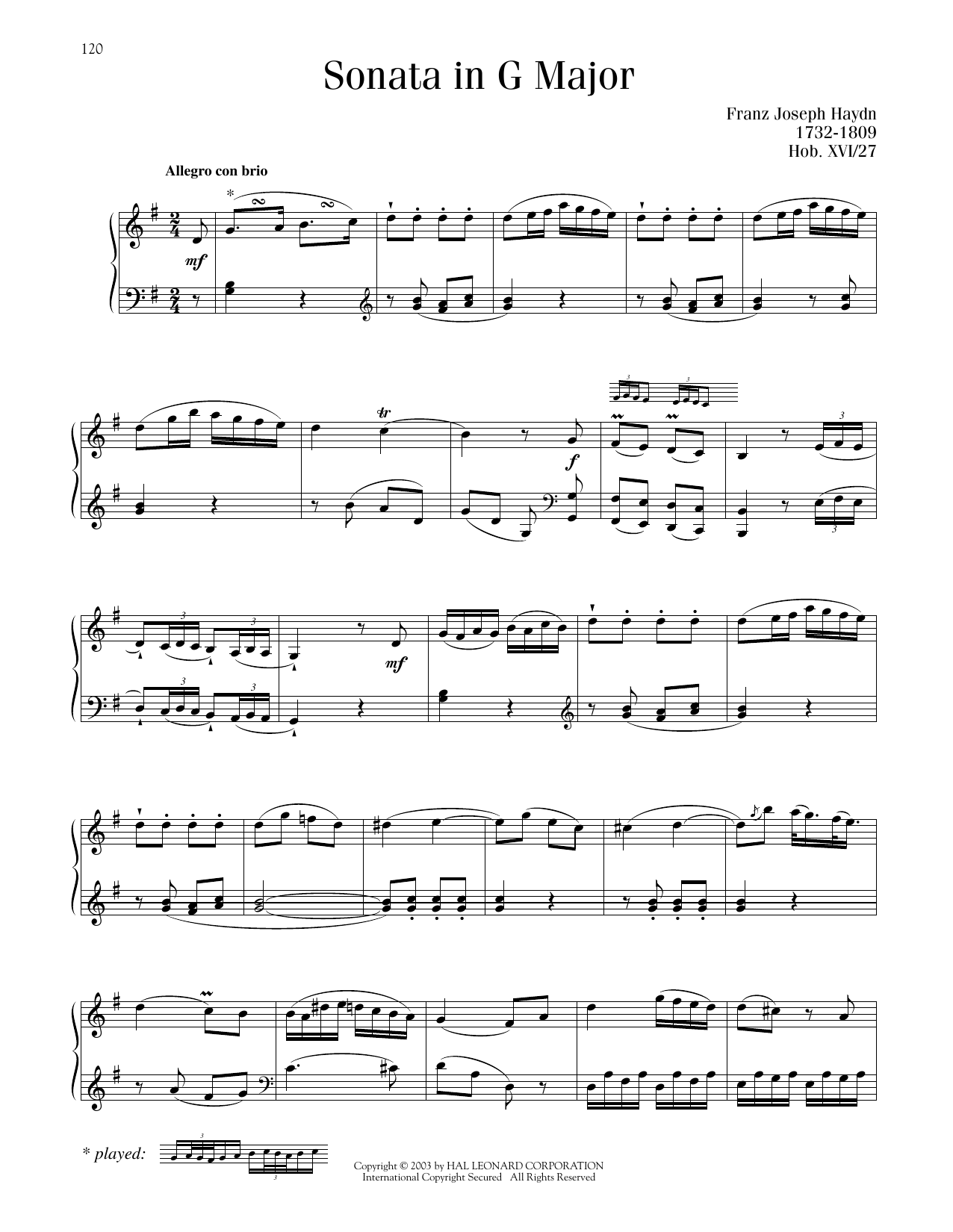 Product picture to: Sonata In G Major, Hob. XVI: 27