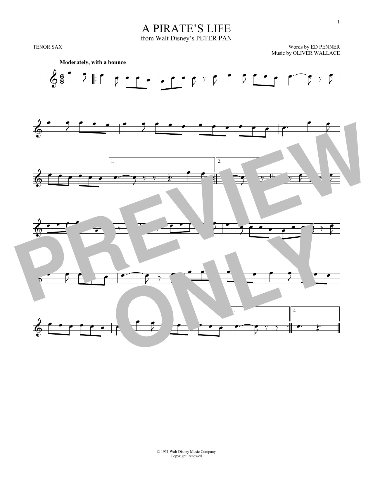 Product gallery: Page 1 of 1 A Pirate's Life (from Peter Pan), Oliver Wallace & Ed Penner