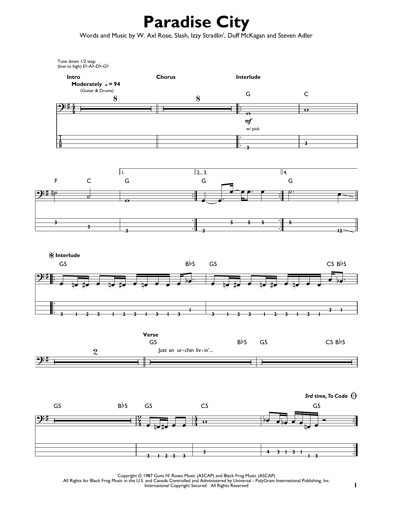 Produktgalerie: Seite 1 von 1 Paradise City, Guns N' Roses, E-Bass, Gitarre