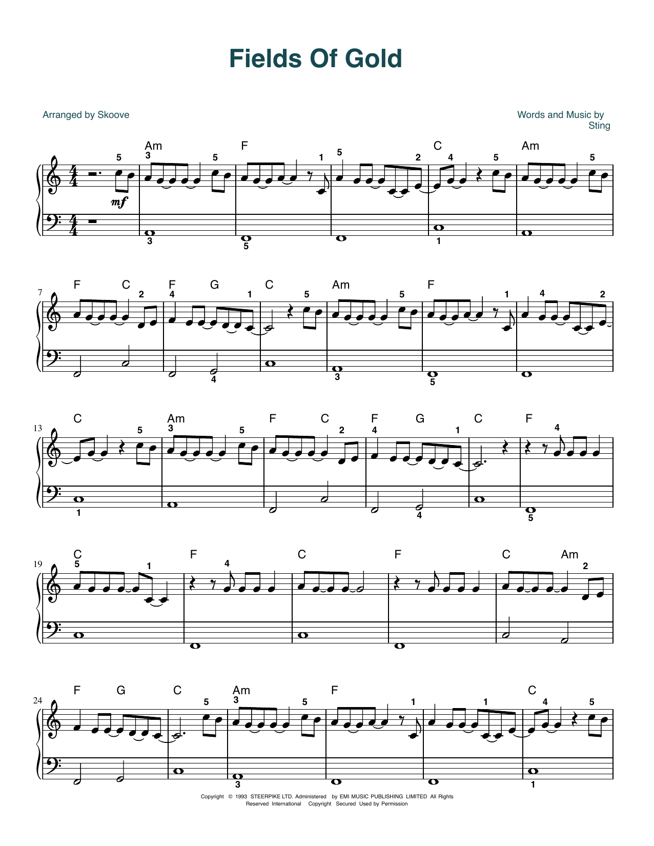 Product picture to: Fields Of Gold (arr. Skoove)
