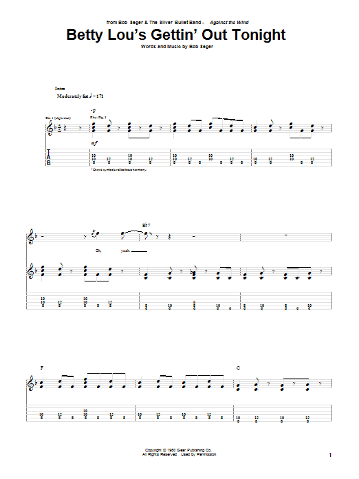 Product gallery: Page 1 of 1 Betty Lou's Gettin' Out Tonight, Bob Seger