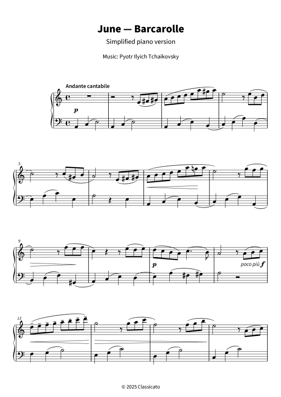 gallery: June — Barcarolle - Easy-to-play piano edition in A minor for beginners and returning players, , Klavier Solo