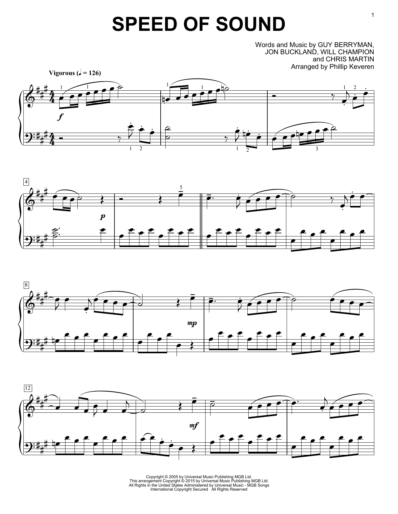 Produktbild zu: Speed Of Sound [Classical version] (arr. Phillip Keveren)