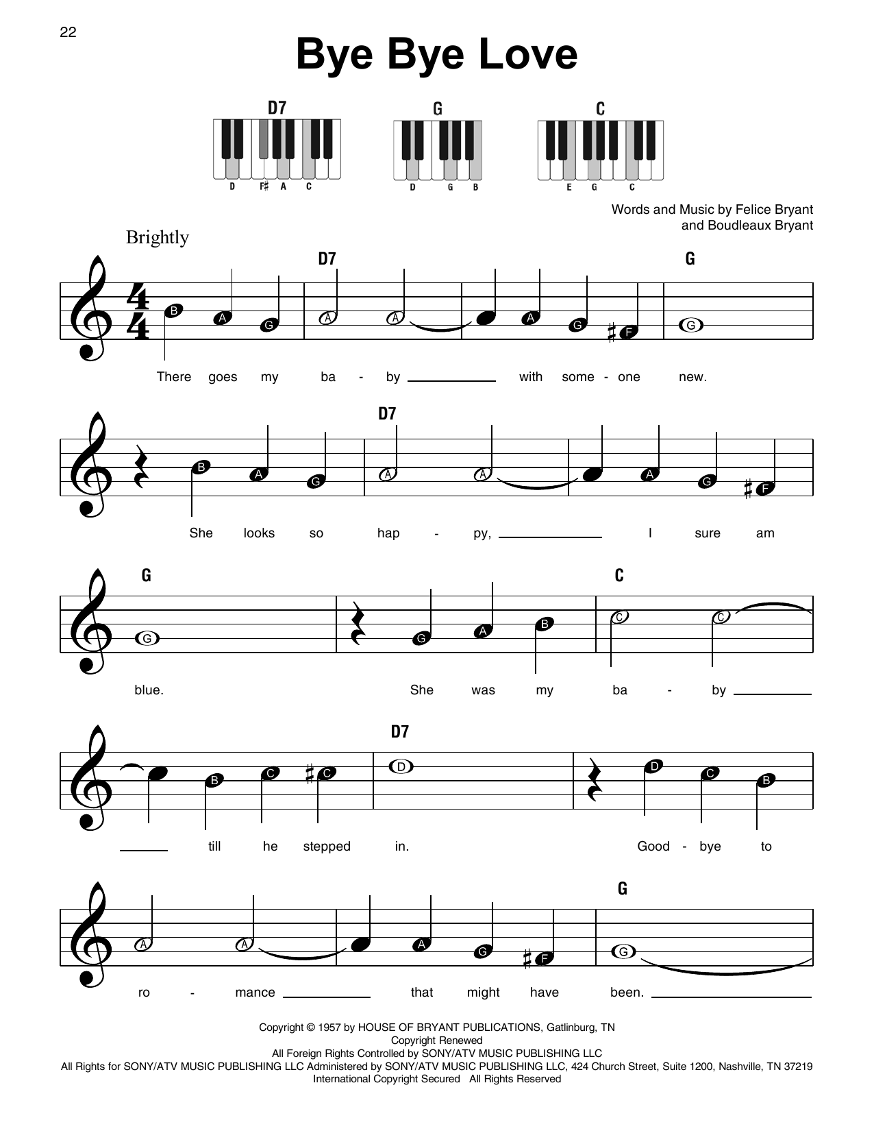 Produktgalerie: Seite 1 von 1 Bye Bye Love, The Everly Brothers, Klavier