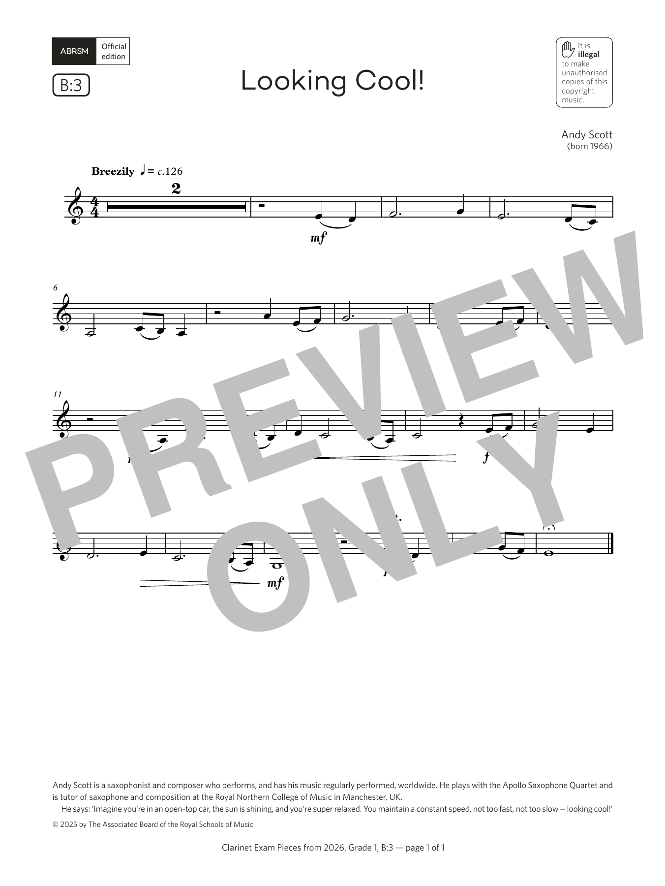 Product gallery: Page 1 of 1 Looking Cool! (Grade 1, list B3, from the ABRSM Clarinet Syllabus from 2026), Andy Scott