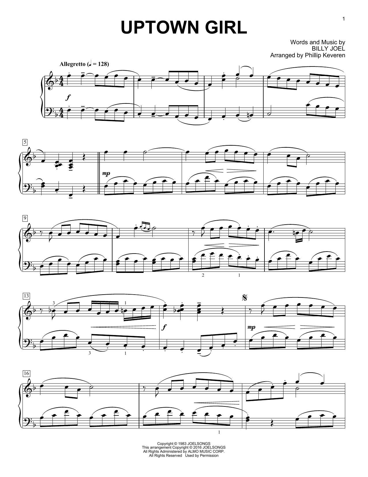 Product gallery: Page 1 of 1 Uptown Girl [Classical version] (arr. Phillip Keveren), Billy Joel