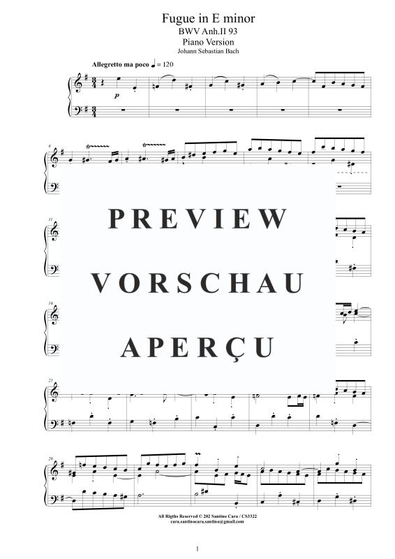 Produktgalerie: Seite 2 von 5 Fuge in E-Moll BWV Anh. II 93 - Piano Version, , Klavier Solo