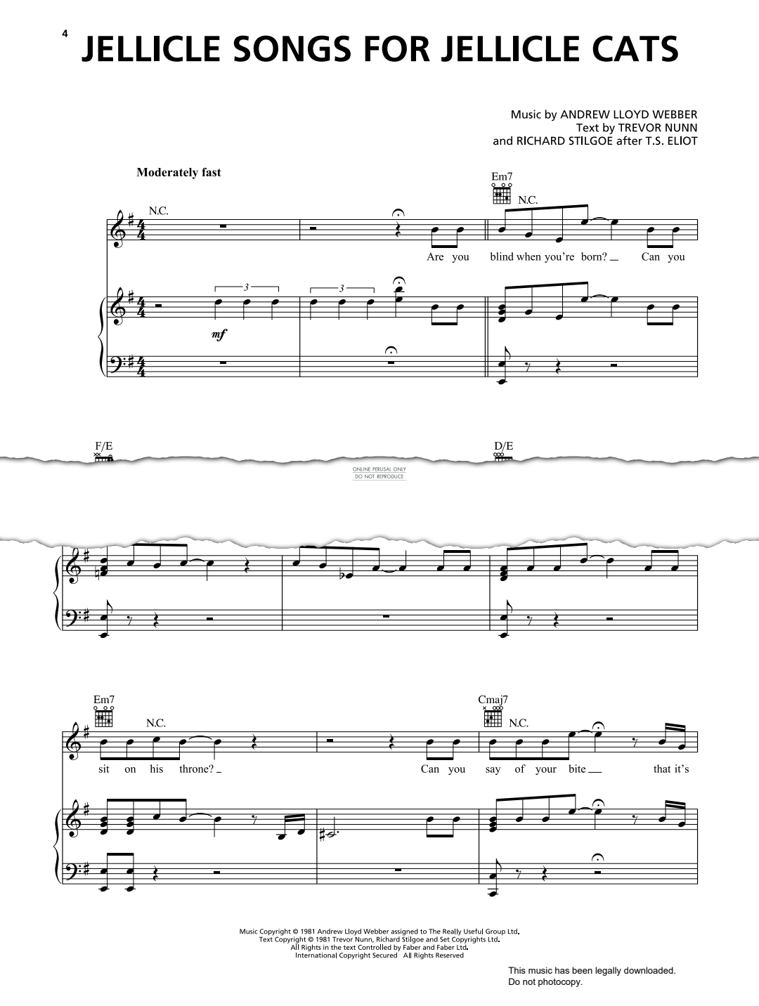 Produktgalerie: Seite 1 von 1 Jellicle Songs For Jellicle Cats (from 'Cats'), Andrew Lloyd Webber, Gesang, Gitarre, Klavier