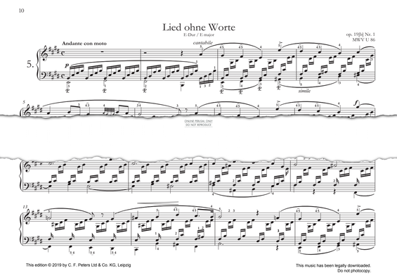 Produktgalerie: Seite 1 von 1 Lied ohne Worte in E major, Felix Mendelssohn, Klavier