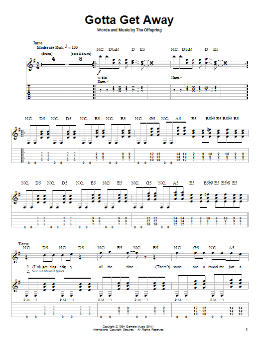 Produktgalerie: Seite 1 von 1 Gotta Get Away, The Offspring, Gitarre