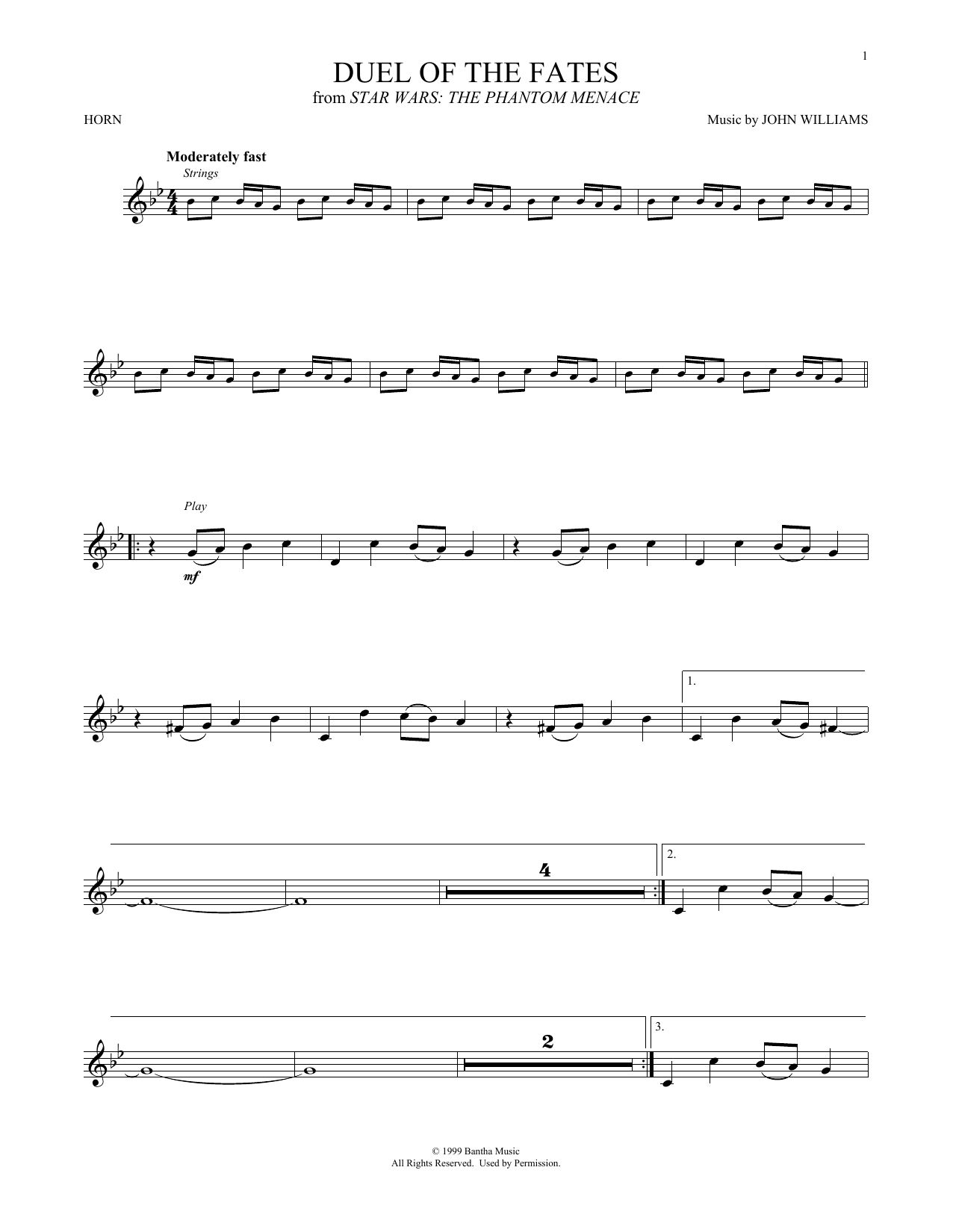 Produktgalerie: Seite 1 von 1 Duel Of The Fates (from Star Wars: The Phantom Menace), John Williams, Horn