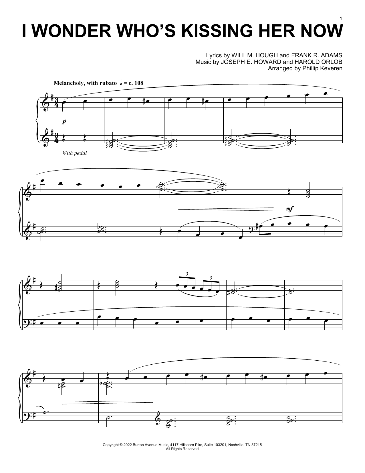 Produktbild zu: I Wonder Who's Kissing Her Now (arr. Phillip Keveren)
