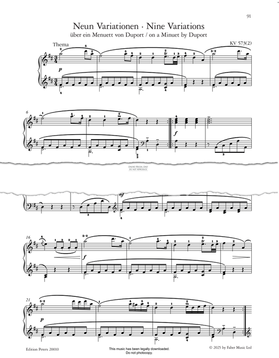 Produktbild zu: Nine Variations on a Minuet by Duport, KV 573(2)