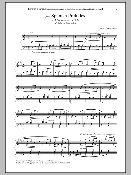 Product gallery: Page 1 of 1 Spanish Preludes, 1a. Anoranza De La Ninez (Childhood Memories), Miguel Manzano