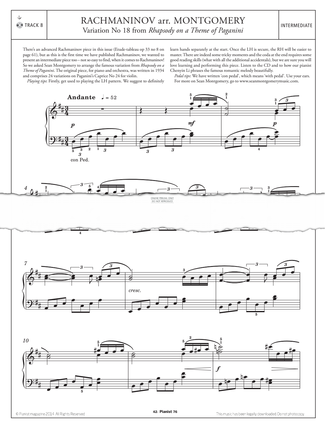 Product gallery: Page 1 of 1 Variation No.18 (from 'Rhapsody On A Theme Of Paganini'), Sean Montgomery